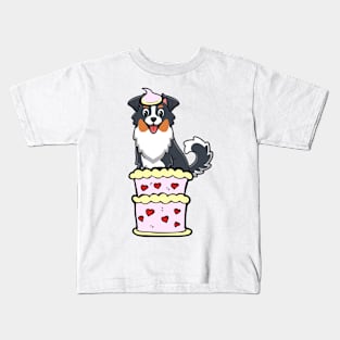 Collie dog Jumping out of a cake Kids T-Shirt